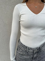 Maglioncino scollo V costine BIANCO - VICOLO