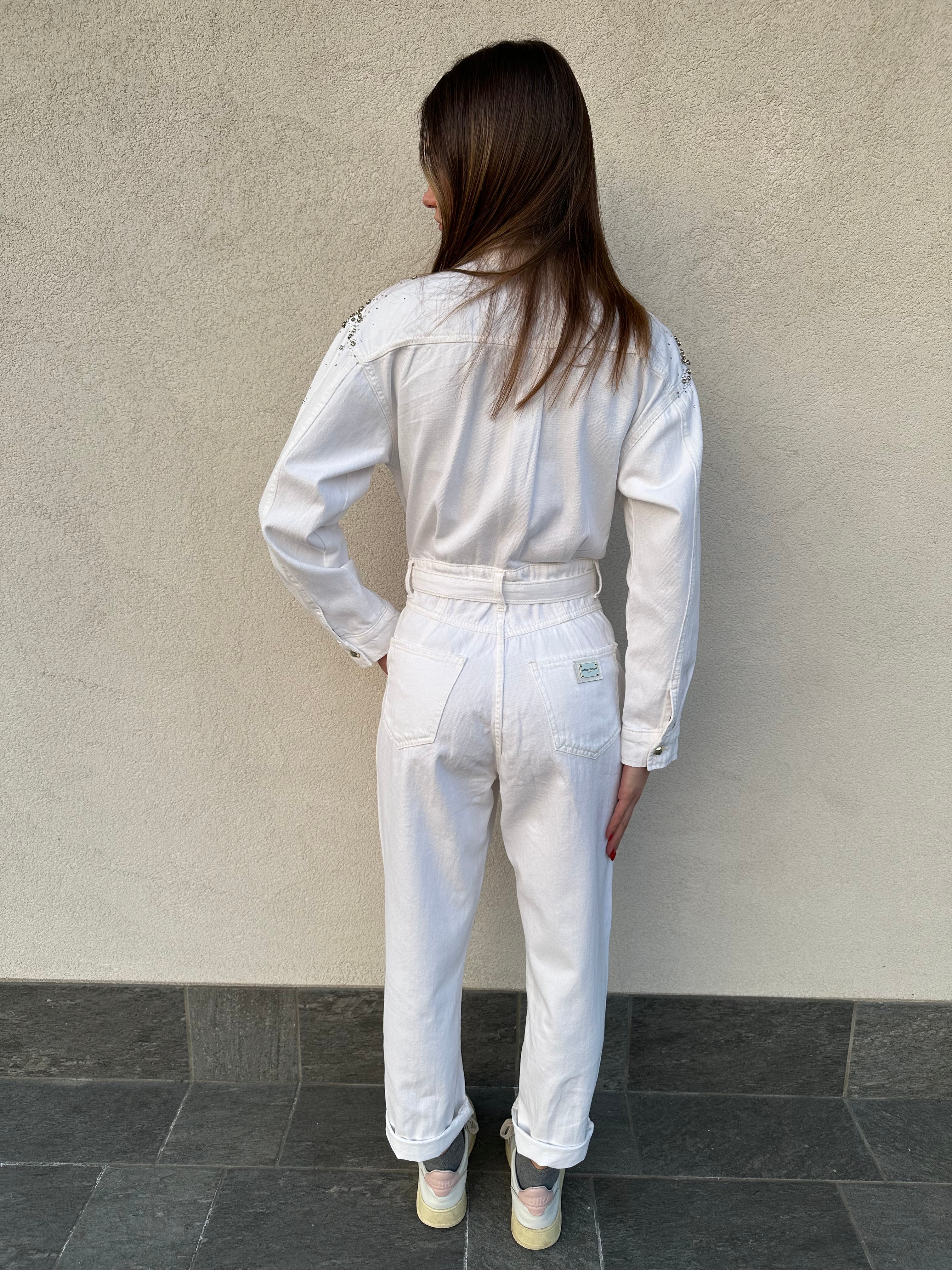 Tuta bianca strass