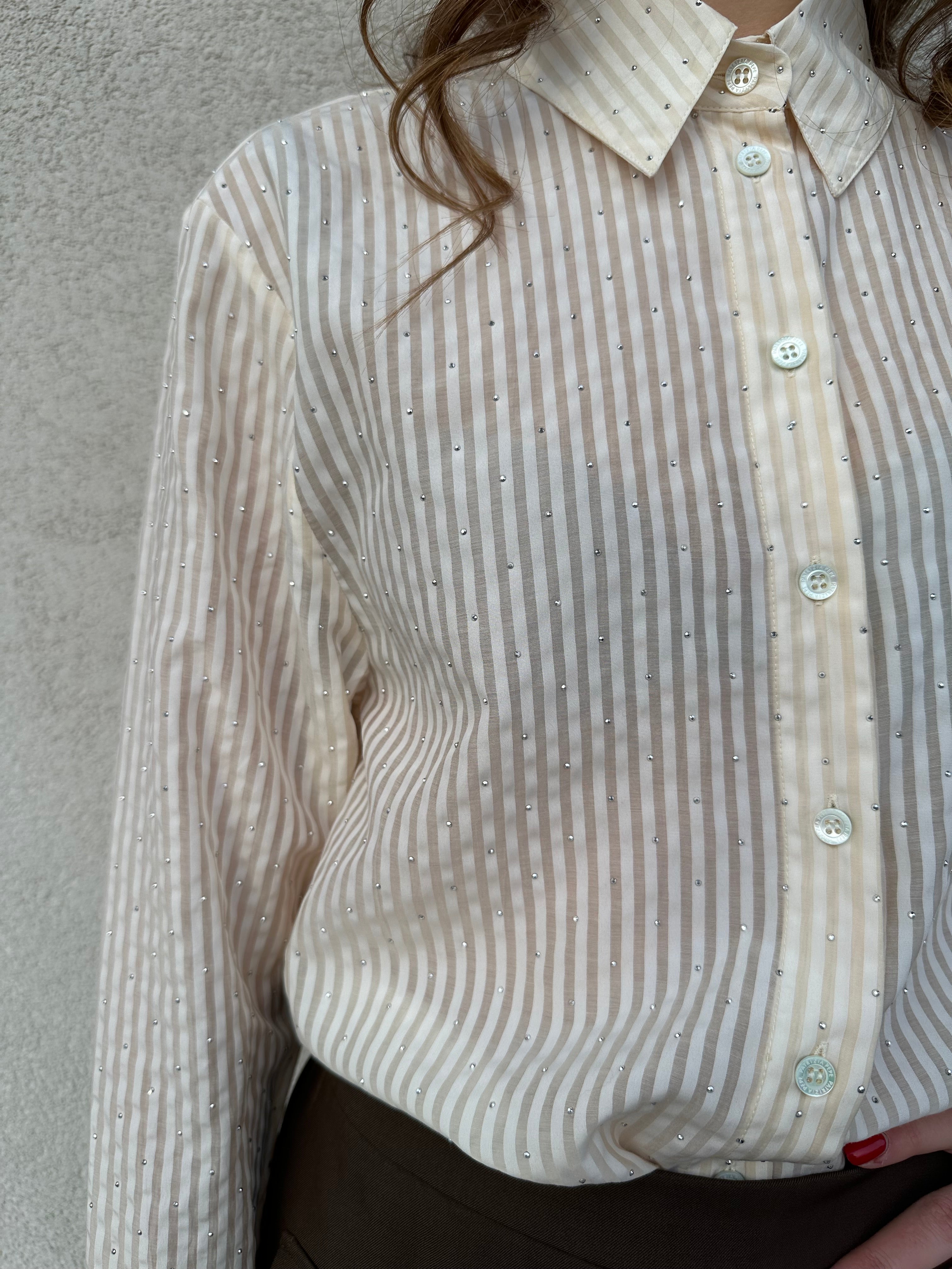 Camicia rigata strass BURRO - PATRIZIA PEPE