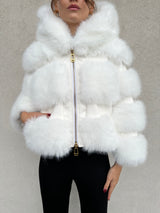 Ecopelliccia cappuccio BIANCA - YES LONDON