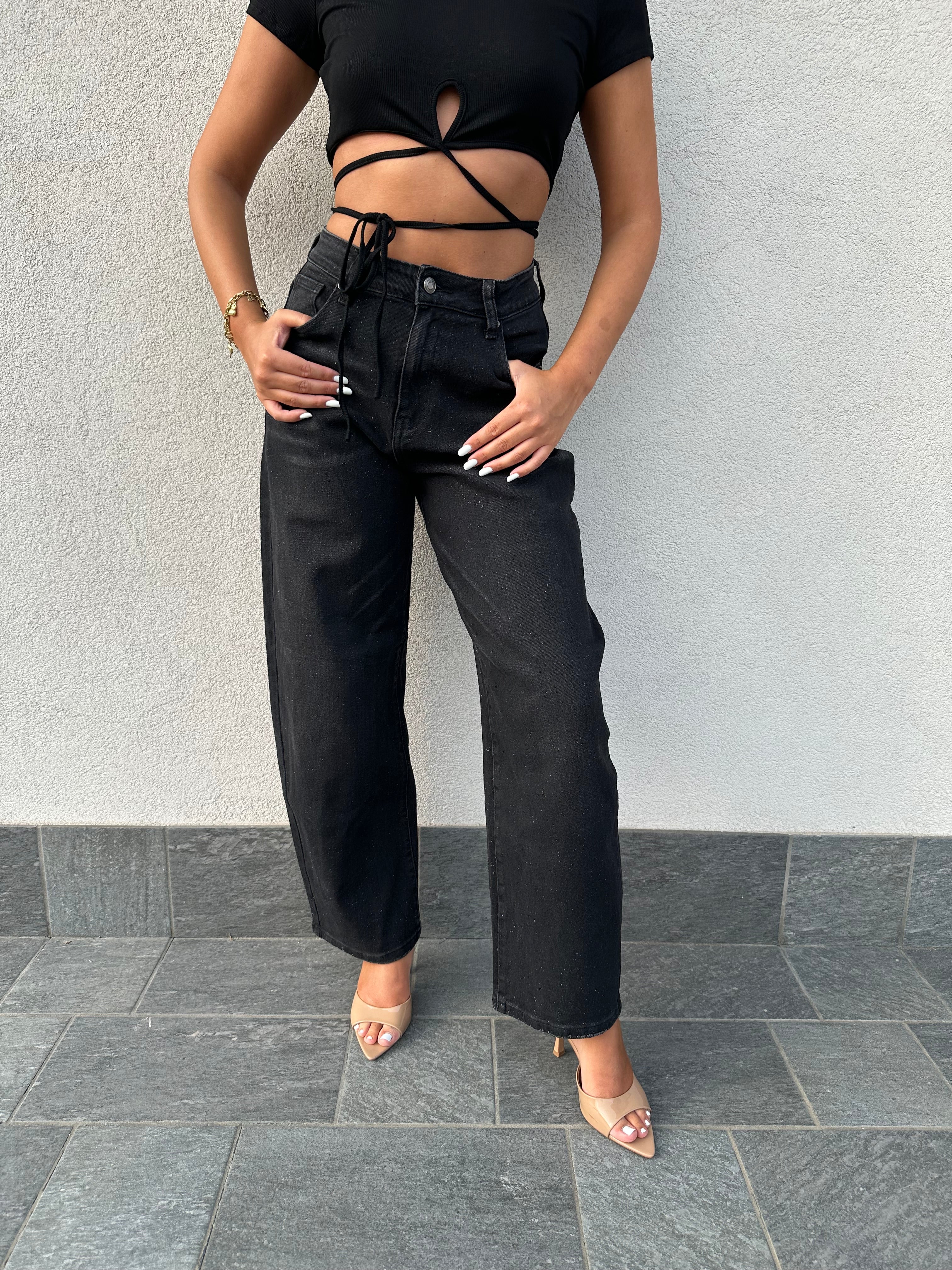Jeans barrel nero glitter - ANNAROCK