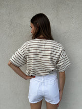 T-shirt righe caffè HELLO - VICOLO