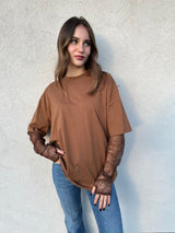 T-shirt maniche pizzo TABACCO - VICOLO