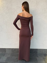 Abito lungo drappeggi CIOCCOLATO - SILENCE LIMITED