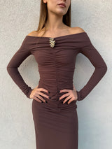 Abito lungo drappeggi CIOCCOLATO - SILENCE LIMITED