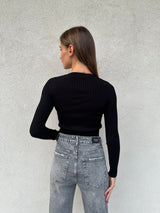 Maglioncino scollo V costine NERO - VICOLO