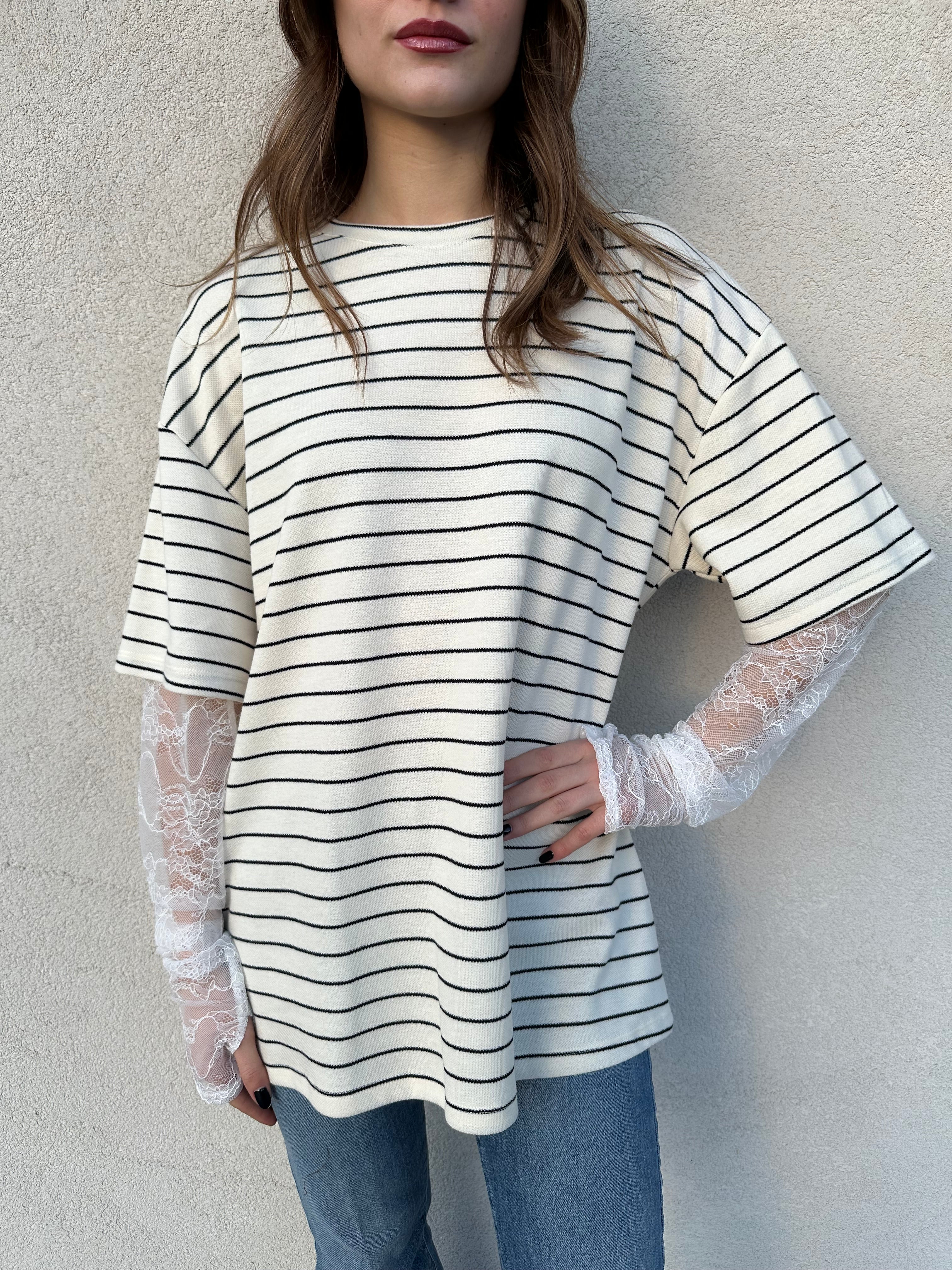 T-shirt maniche pizzo RIGA NERA - VICOLO