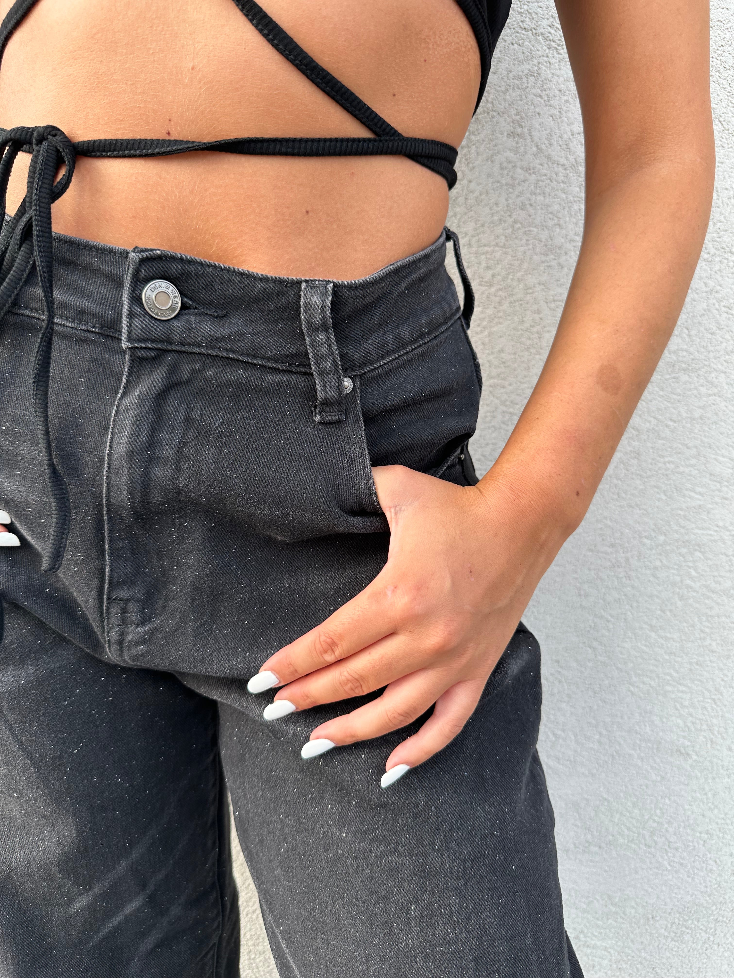 Jeans barrel nero glitter - ANNAROCK
