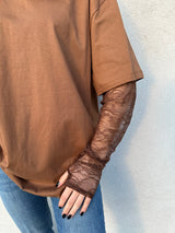 T-shirt maniche pizzo TABACCO - VICOLO