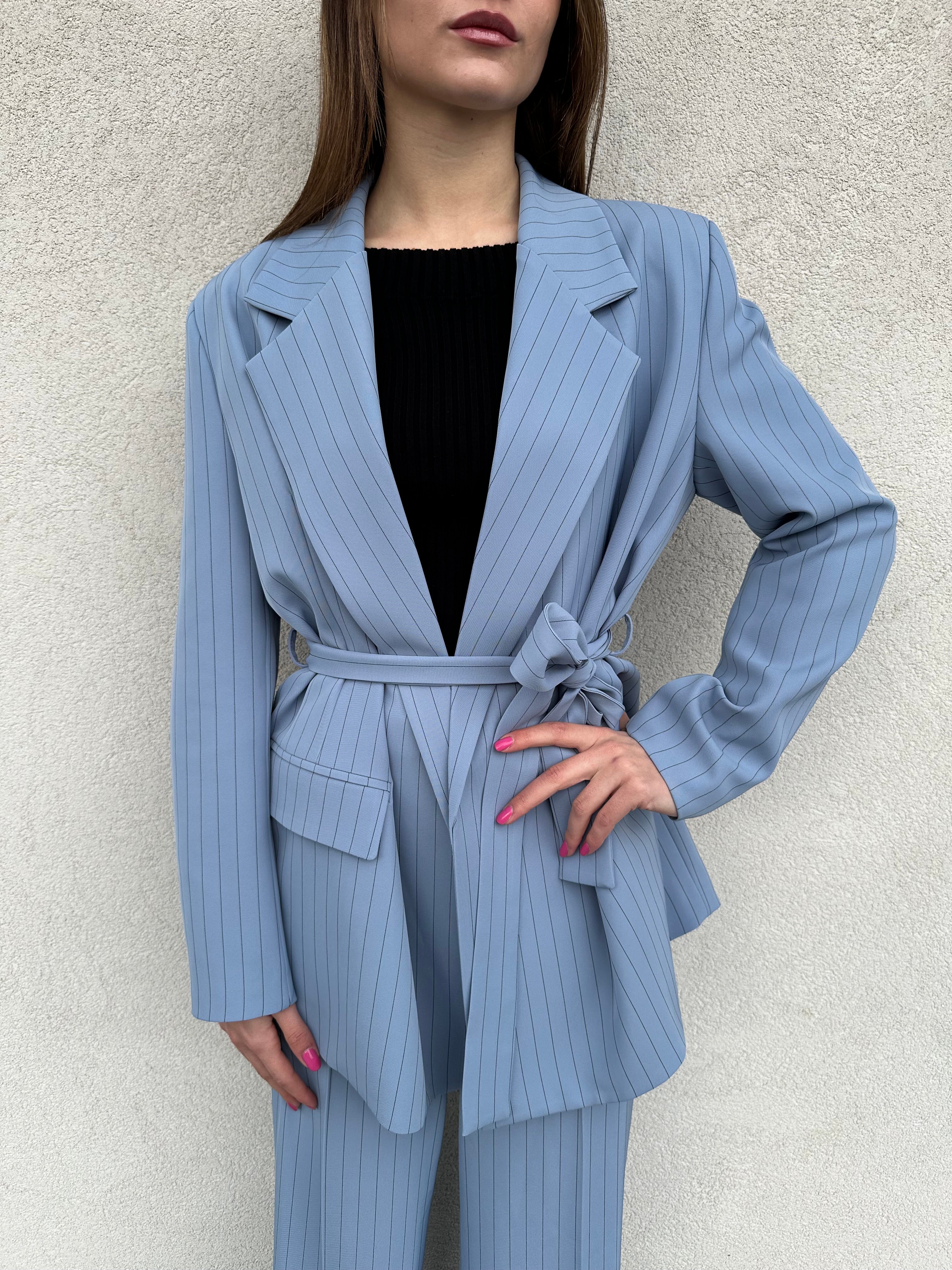 Giacca gessata azzurra - VICOLO