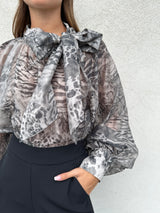 Camicia fiocco GRIGIO ANIMALIER - VICOLO