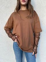 T-shirt maniche pizzo TABACCO - VICOLO