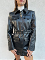 Giacca lunga ecopelle NERA - PATRIZIA PEPE