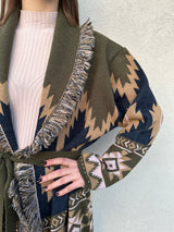 Cardigan jacquard frange - KONTATTO