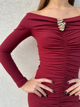 Abito lungo drappeggi BORDEAUX - SILENCE LIMITED