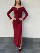 Abito lungo drappeggi BORDEAUX - SILENCE LIMITED