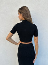 Maglia crop micro paillettes NERO - HINNOMINATE