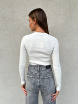 Maglioncino scollo V costine BIANCO - VICOLO