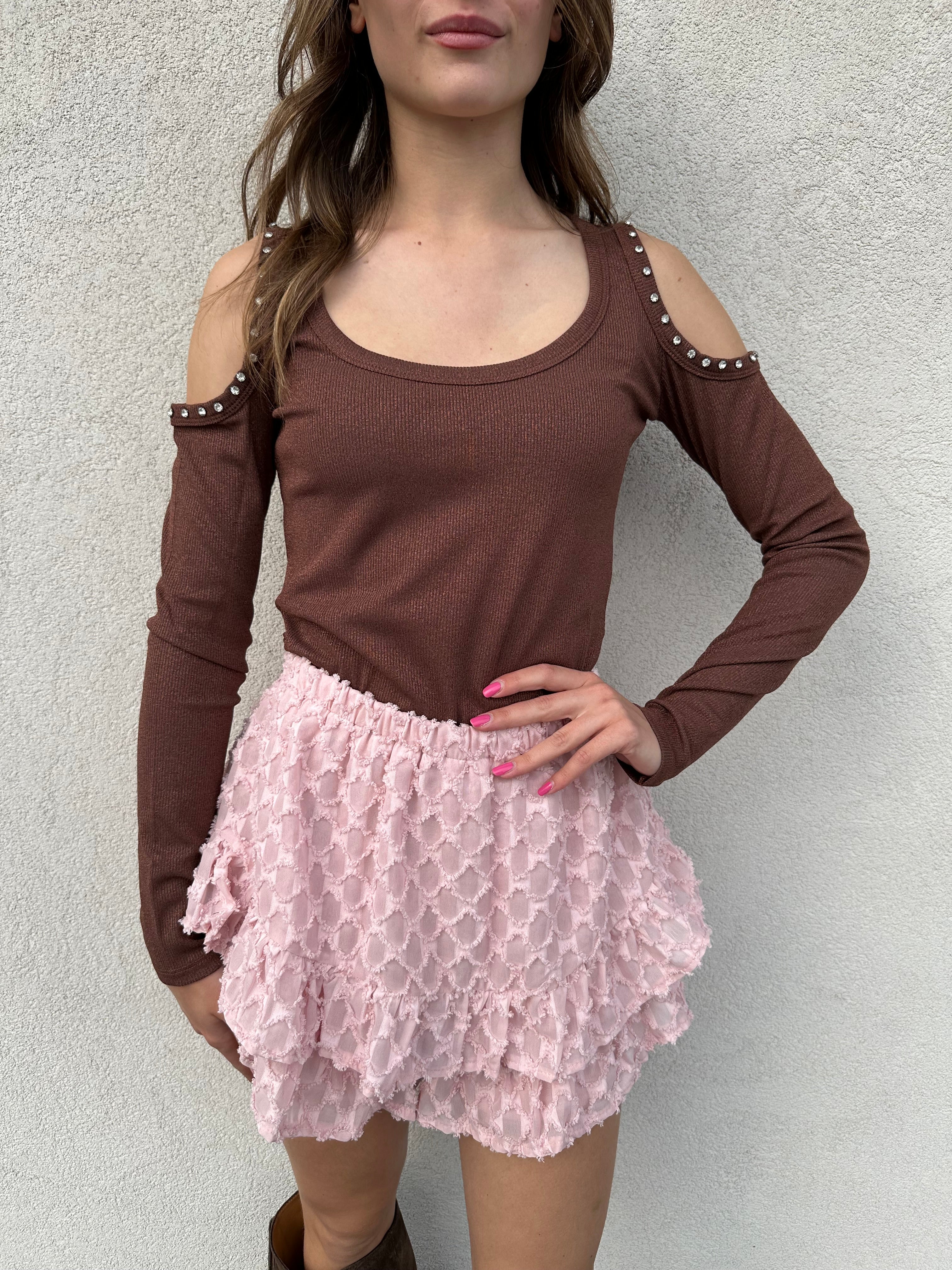 Maglia spalle strass MORO - KONTATTO
