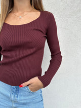 Maglia scollo tondo costine BORDEAUX - VICOLO
