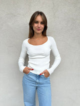 Maglia scollo tondo costine BIANCA - VICOLO