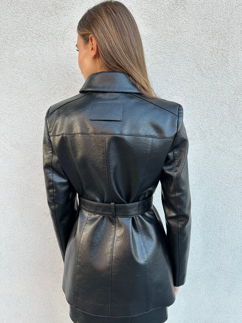 Giacca lunga ecopelle NERA - PATRIZIA PEPE