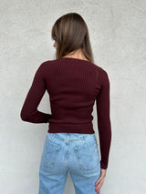 Maglia scollo tondo costine BORDEAUX - VICOLO