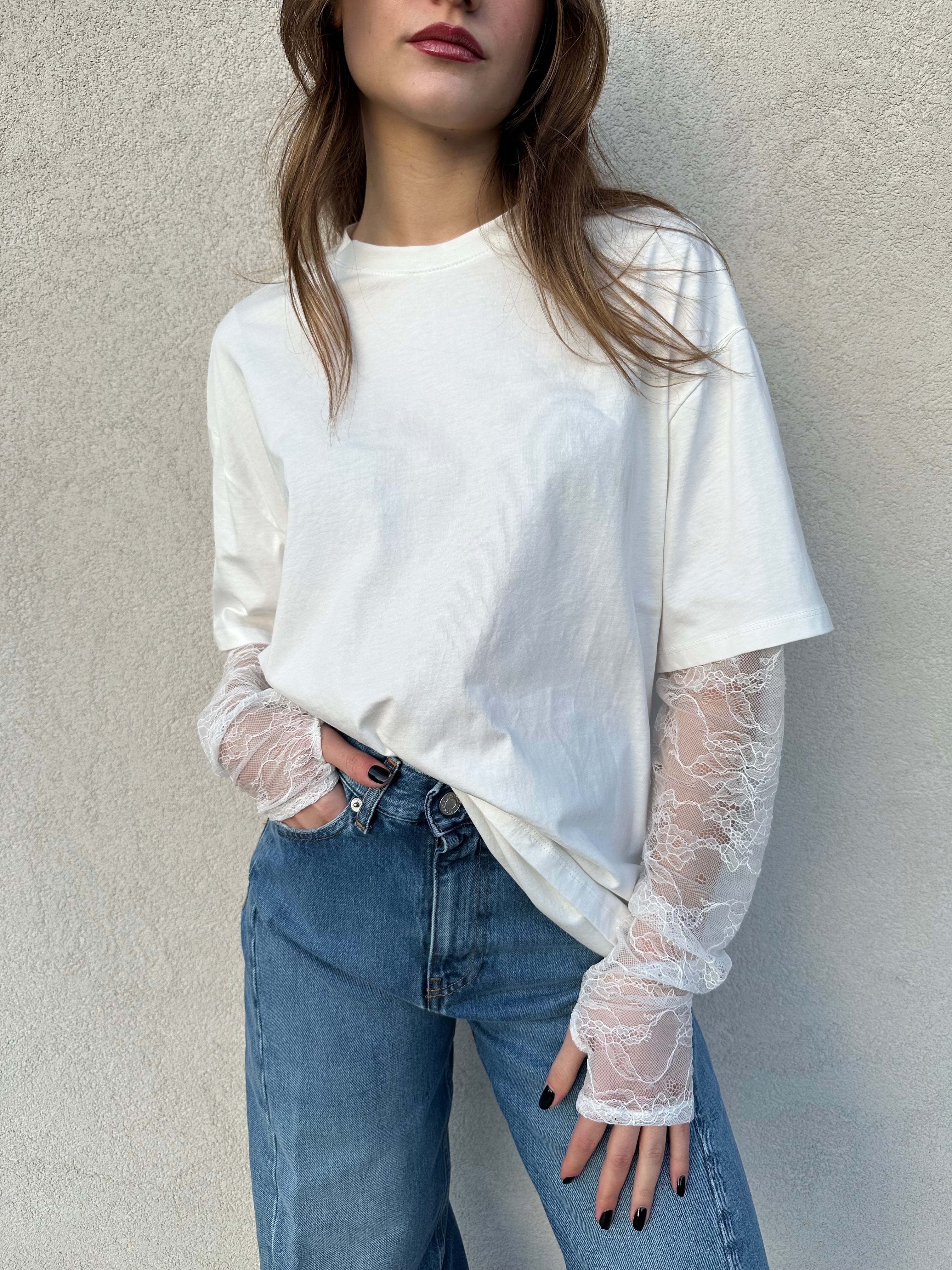 T-shirt maniche pizzo BIANCA- VICOLO