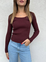 Maglia scollo tondo costine BORDEAUX - VICOLO