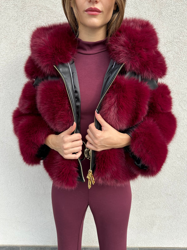 Ecopelliccia cappuccio BORDEAUX - YES LONDON
