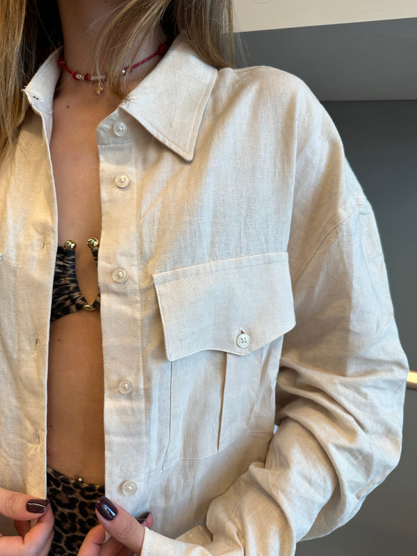 Camicia lino tasche  BEIGE - HINNOMINATE