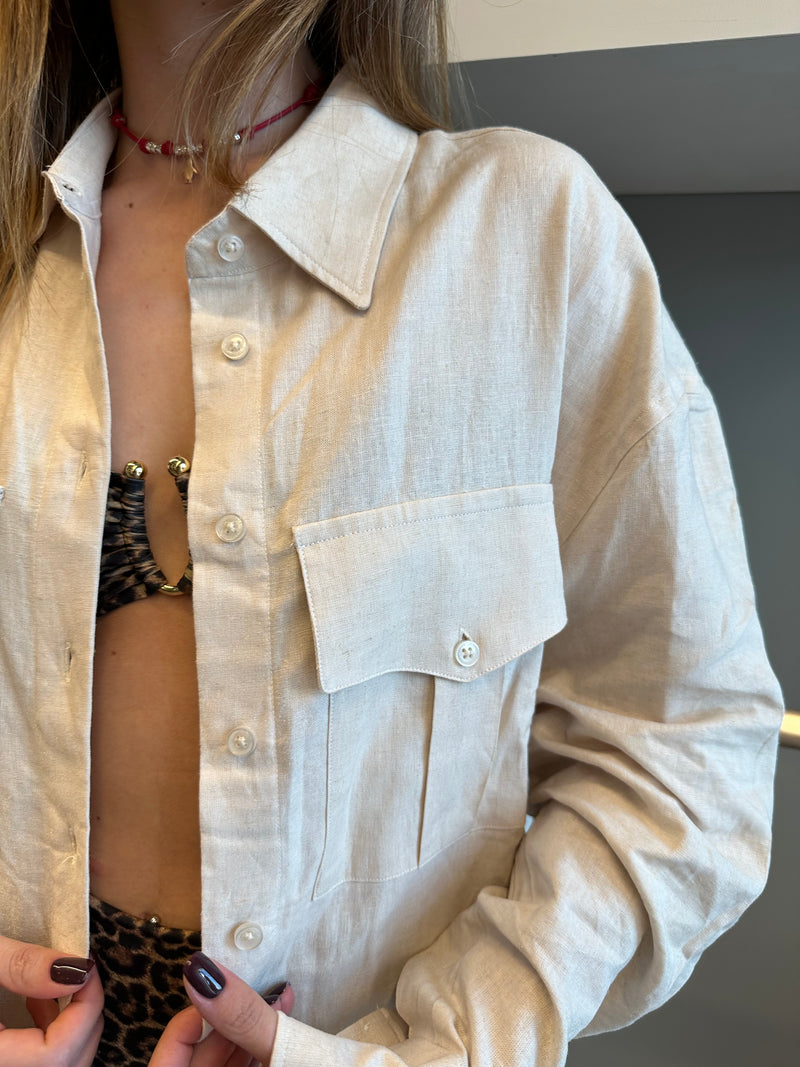 Camicia lino tasche  BEIGE - HINNOMINATE