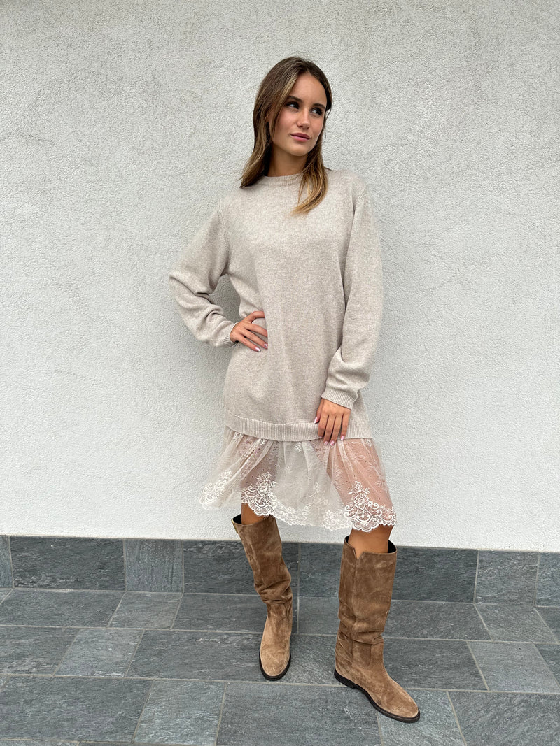 Abito con pizzo BEIGE - VICOLO