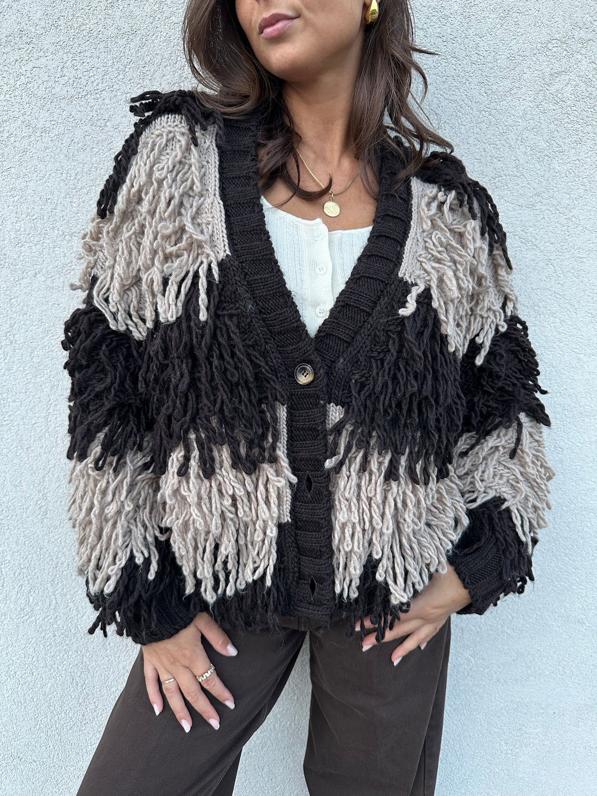 Cardigan sfrangiato BICOLOR - VICOLO