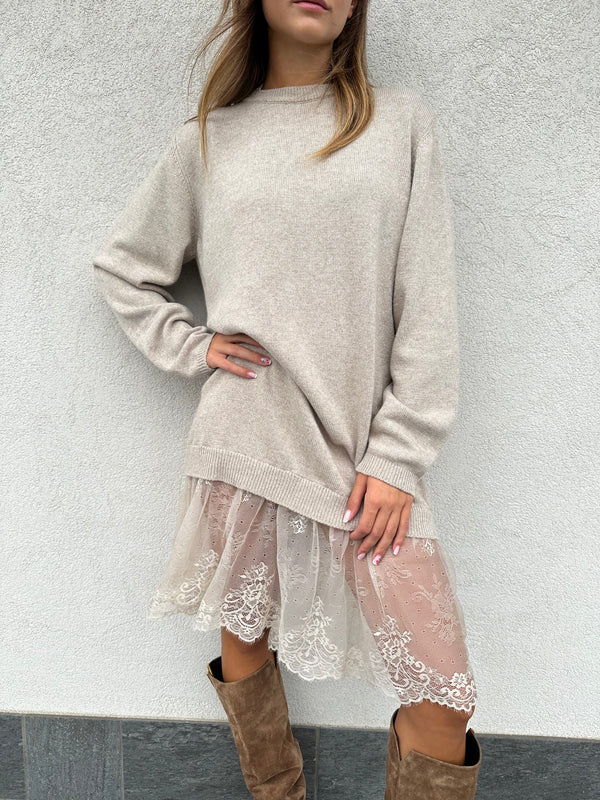Abito con pizzo BEIGE - VICOLO