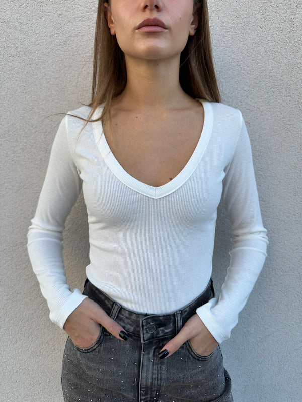 Maglia scollo a V BIANCA - VICOLO