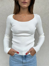 Maglia scollo tondo costine BIANCA - VICOLO