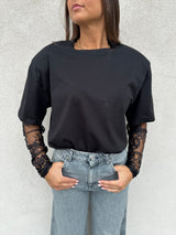 T-shirt maniche pizzo NERA - VICOLO