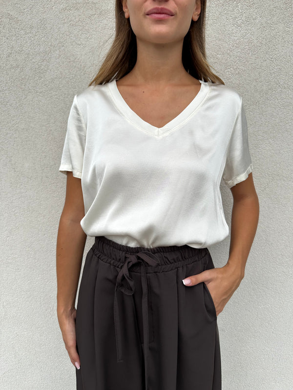 T-shirt lucida V panna - VICOLO