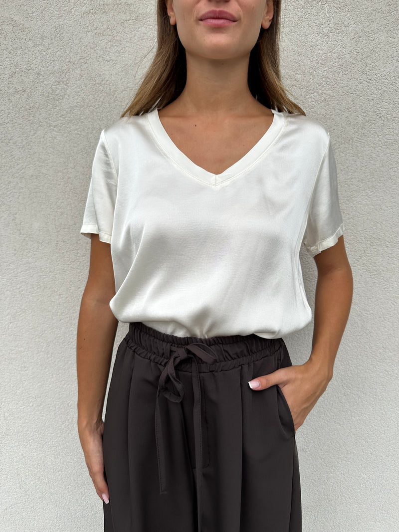 T-shirt lucida V panna - VICOLO