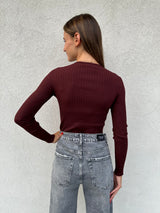 Maglia scollo V costine BORDEAUX - VICOLO