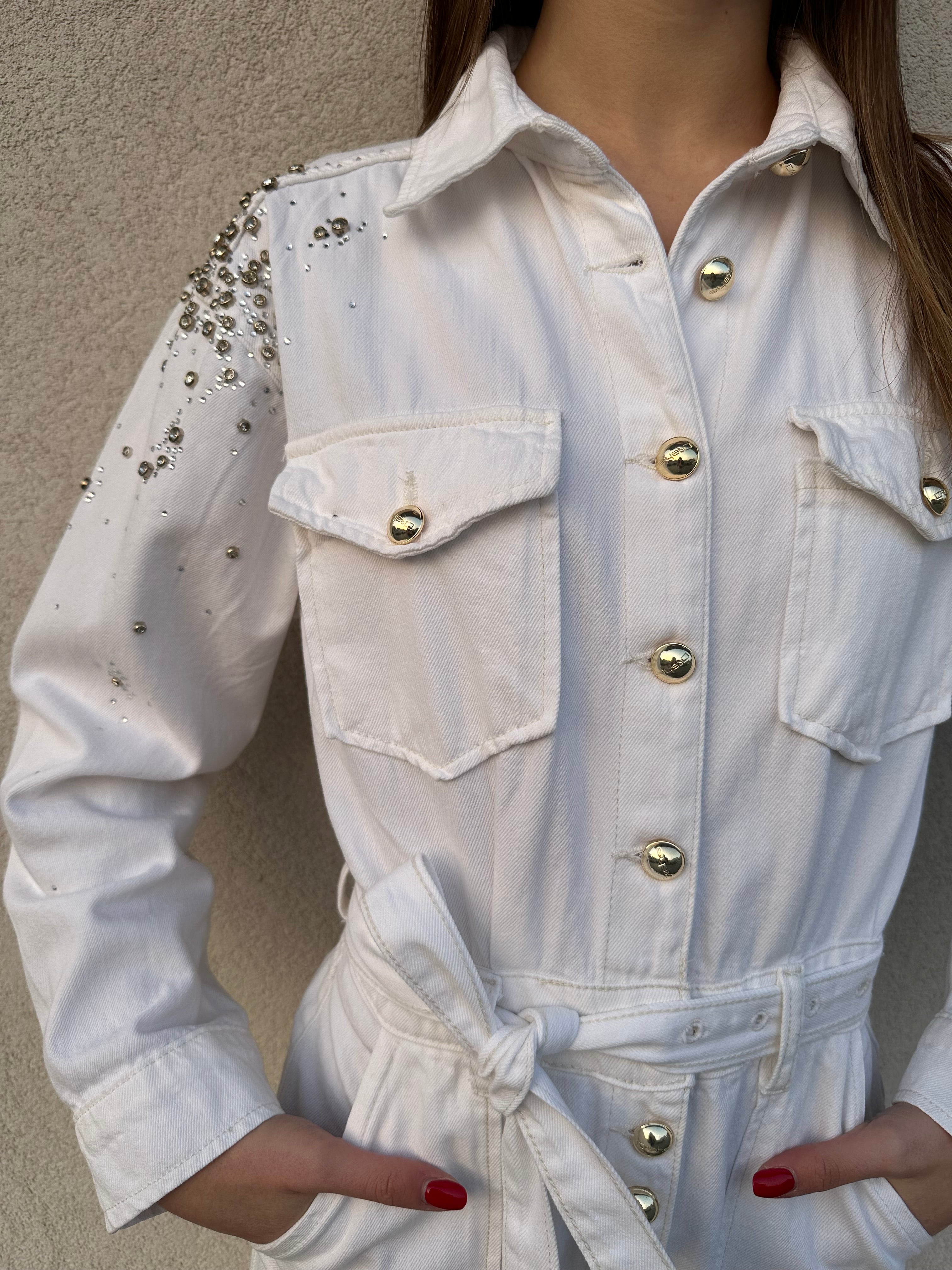 Tuta bianca strass