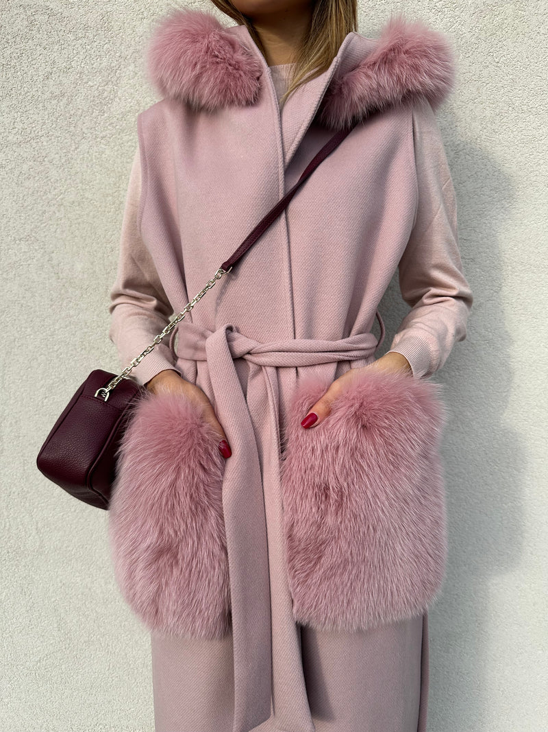 Cappotto gilet con pelliccia ROSA - YES LONDON