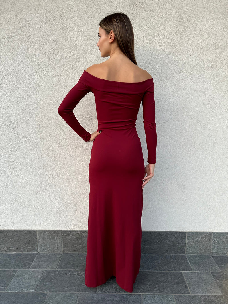 Abito lungo drappeggi BORDEAUX - SILENCE LIMITED