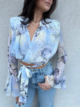 Camicia PEONY fiore azzurro - SILENCE LIMITED