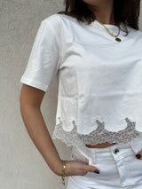 T-shirt crop pizzo BIANCA - PATRIZIA PEPE