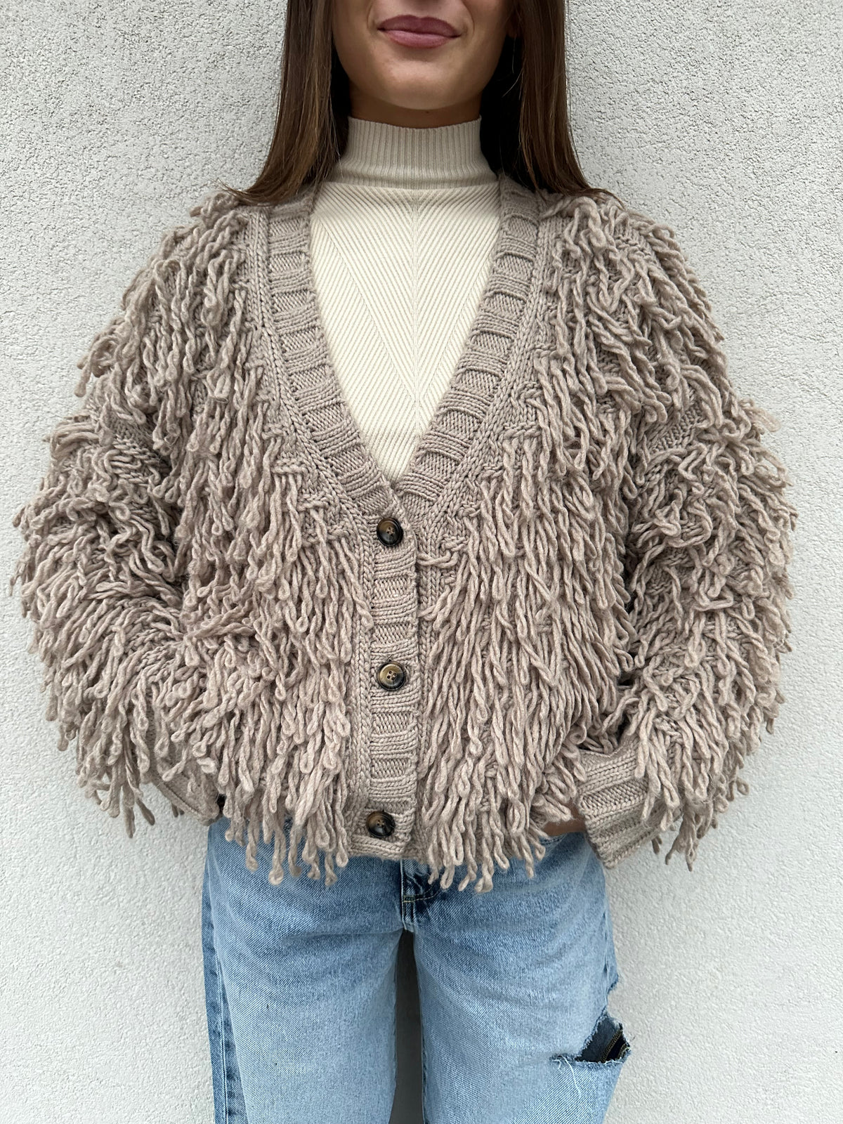Cardigan sfrangiato TORTORA - VICOLO