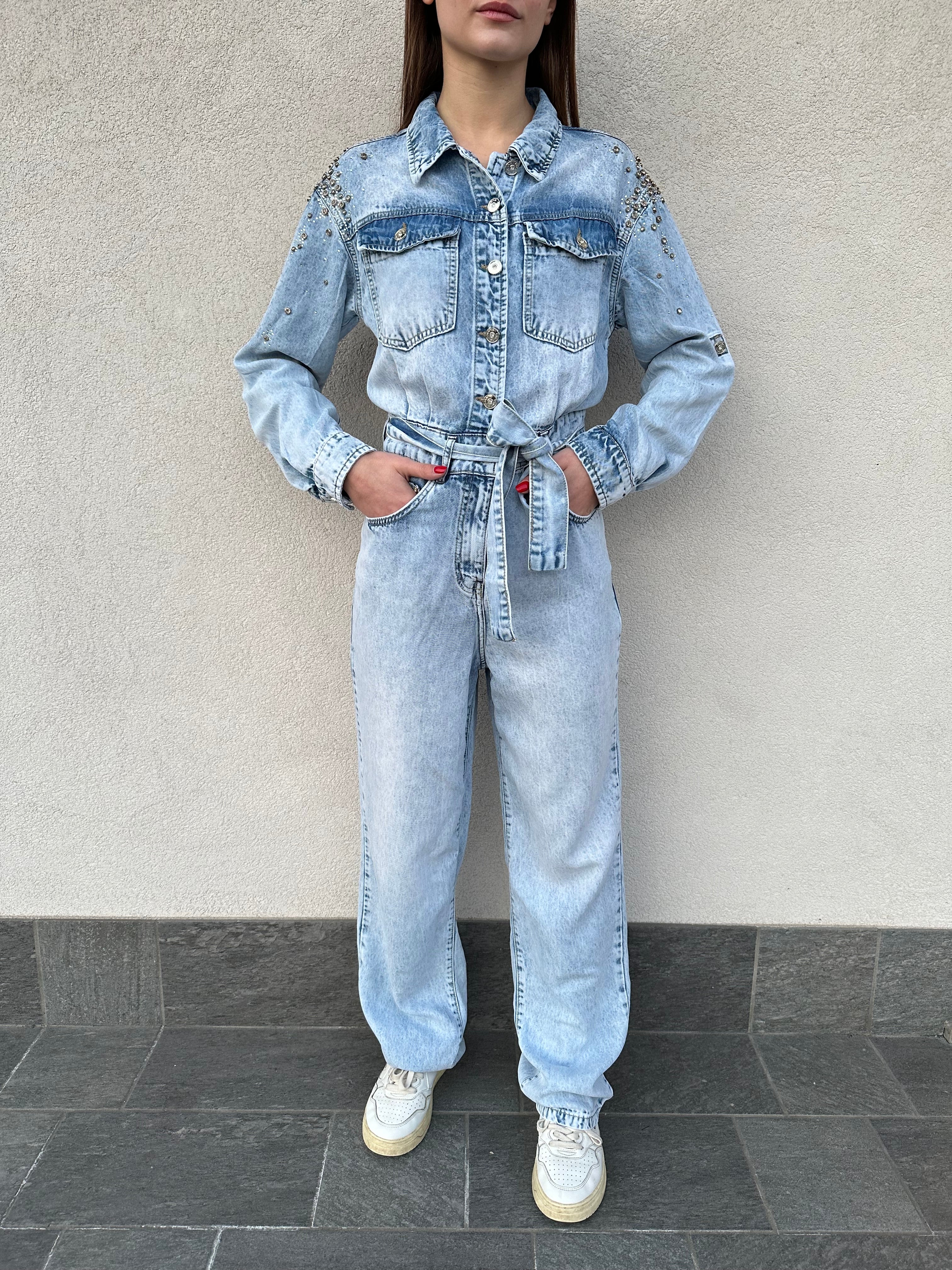 Tuta denim strass