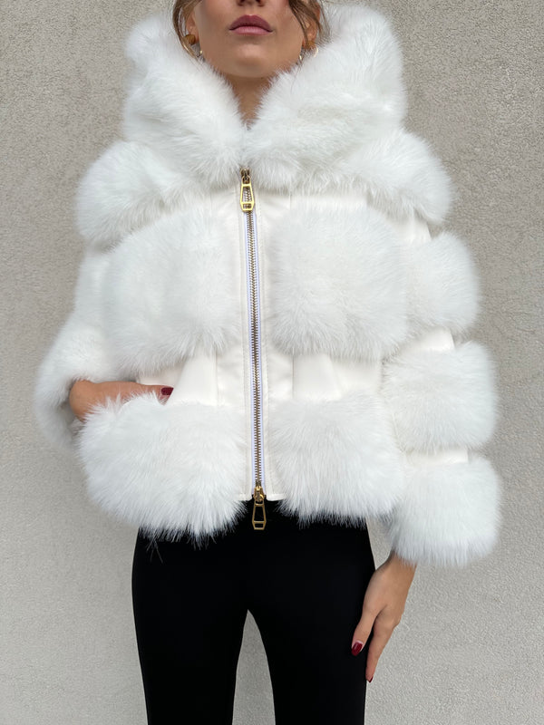 Ecopelliccia cappuccio BIANCA - YES LONDON