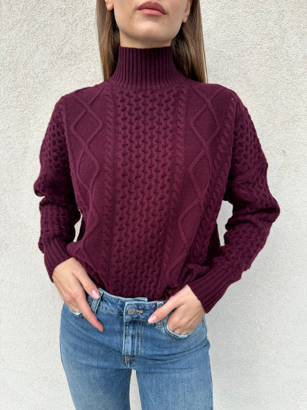Maglione trecce BORDEAUX - VICOLO